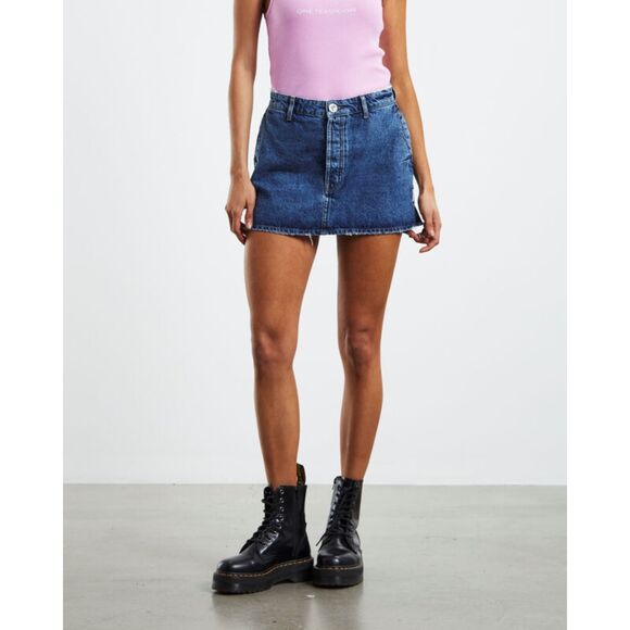 NWT One Teaspoon ROSEWOOD VANGUARD MID RISE RELAXED DENIM MINI SKIRT - 25 - Picture 1 of 9